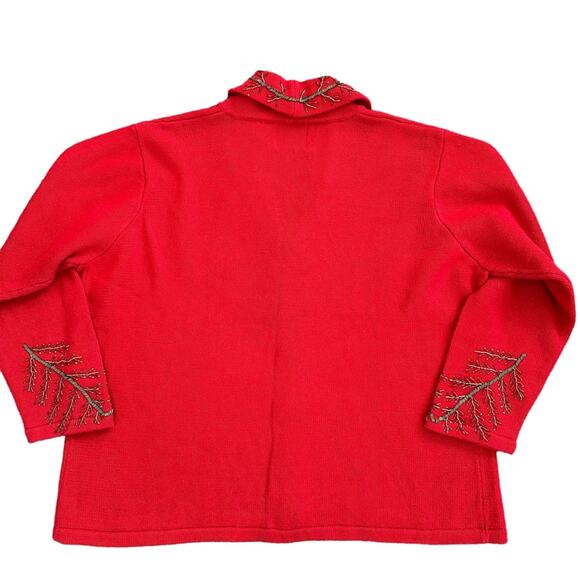 Storybook Knits Cardigan Sweater Red Holiday Christmas Beads Tree Size 2X - Picture 7 of 11
